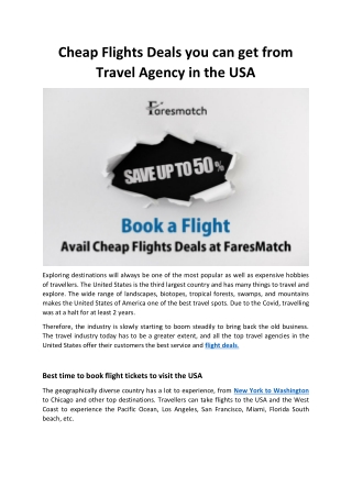 Cheap Flights Deals you can get from Travel Agency in the USA