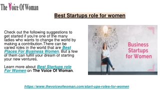 Best Startups role for women