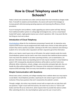 How is Cloud Telephony used for Schools