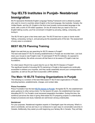 Top IELTS Institutes in Punjab- Nestabroad Immigration