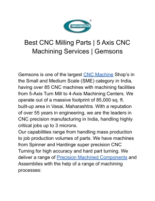 Best CNC Milling Parts | 5 Axis CNC Machining Services | Gemsons
