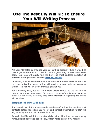 Use The Best Diy Will Kit To Ensure Your Will Writing Process