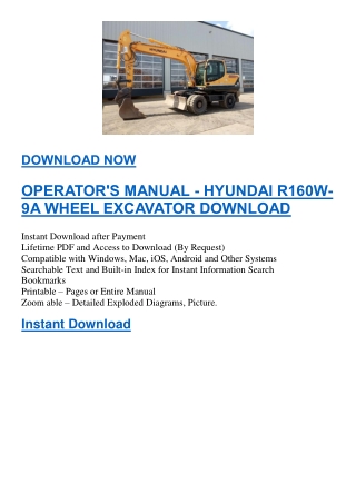 OPERATOR'S MANUAL - HYUNDAI R160W-9A WHEEL EXCAVATOR DOWNLOAD