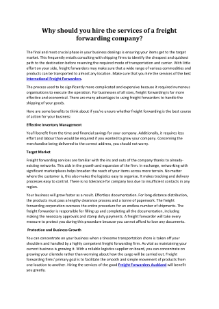 Why should you hire the services of a freight forwarding company