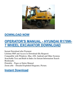 OPERATOR'S MANUAL - HYUNDAI R170W-7 WHEEL EXCAVATOR DOWNLOAD