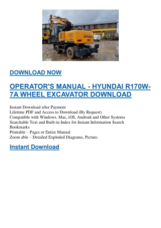 OPERATOR'S MANUAL - HYUNDAI R170W-7A WHEEL EXCAVATOR DOWNLOAD