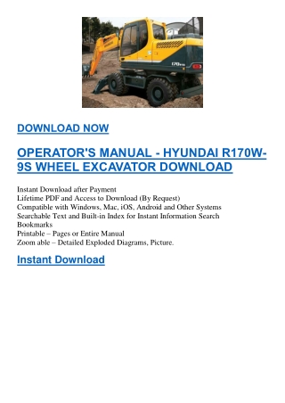 OPERATOR'S MANUAL - HYUNDAI R170W-9S WHEEL EXCAVATOR DOWNLOAD