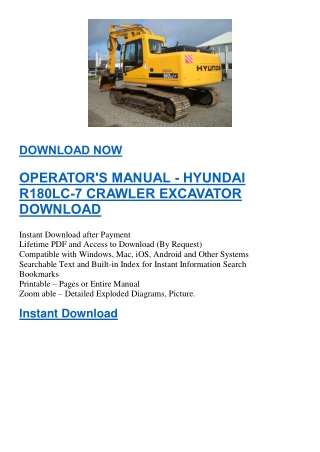 OPERATOR'S MANUAL - HYUNDAI R180LC-7 CRAWLER EXCAVATOR DOWNLOAD