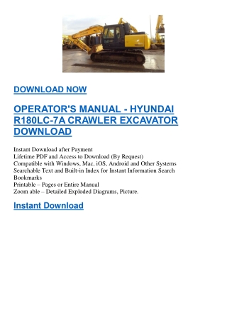 OPERATOR'S MANUAL - HYUNDAI R180LC-7A CRAWLER EXCAVATOR DOWNLOAD