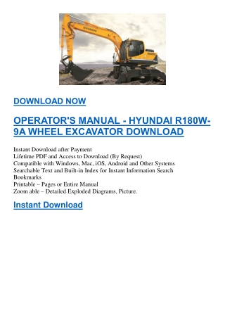 OPERATOR'S MANUAL - HYUNDAI R180W-9A WHEEL EXCAVATOR DOWNLOAD