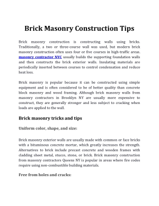 Brick Masonry Construction Tips
