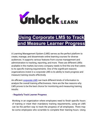Using Corporate LMS to Track and Measure Learner Progress - Unlock learn