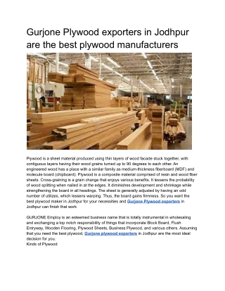 Gurjone Plywood exporters in Jodhpur