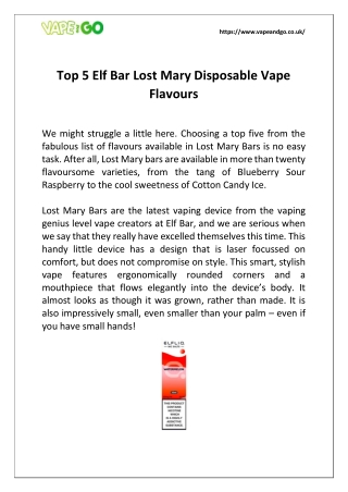 Top 5 Elf Bar Lost Mary Disposable Vape Flavours