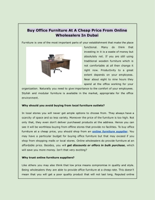 Buy Office Furniture At A Cheap Price From Online Wholesalers In Dubai
