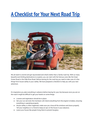 A Checklist for Your Next Road Trip