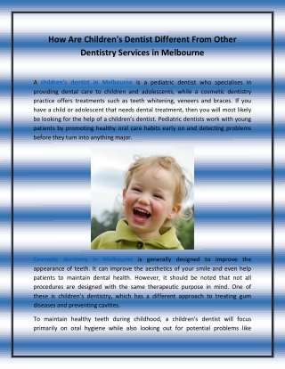 How Are Children's Dentist Different From Other Dentistry Services in melbourne