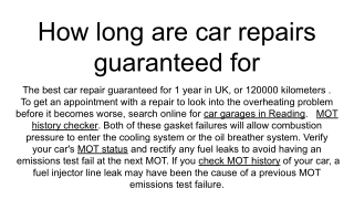 How long are car repairs guaranteed for