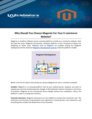 Why Should You Choose Magento For Your E-commerce Website?