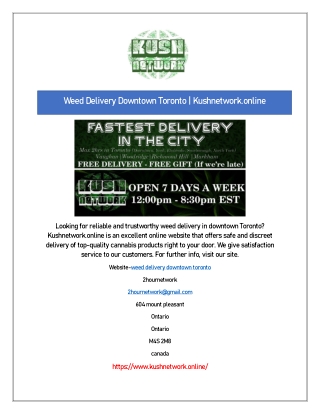 Weed Delivery Downtown Toronto | Kushnetwork.online
