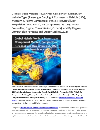 Global Hybrid Vehicle Powertrain Component Market Forecast and Opportunities, 2027