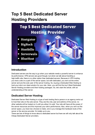 Top 5 Best Dedicated Server Hosting Provider