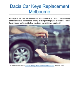 Dacia Car Keys Replacement Melbourne