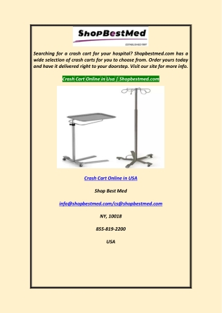 Crash Cart Online in Usa  Shopbestmed.com