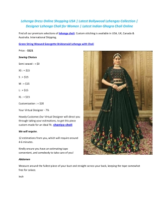 Lehenga Dress Online Shopping USA | Latest Bollywood Lehengas Collection | Desig