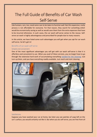 The Full Guide of Benefits of Car Wash Self