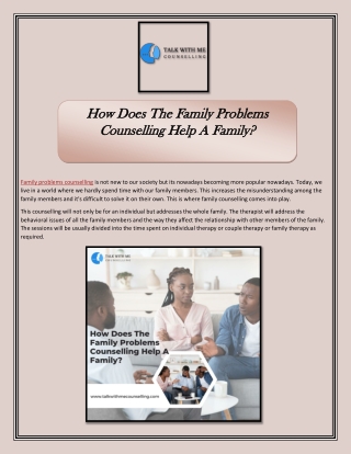 How Does The Family Problems Counselling Help A Family