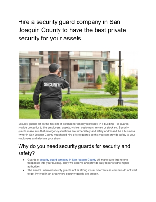 Hire a security guard company in San Joaquin County to have the best private security for your assets