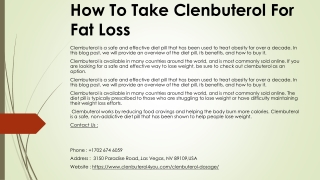 How To Take Clenbuterol For Fat Loss