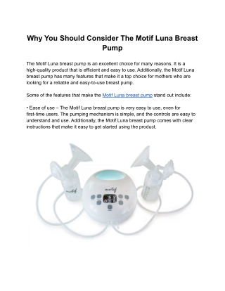 Why You Should Consider The Motif Luna Breast Pump