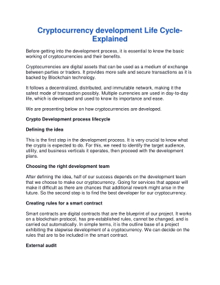 Cryptocurrency development Life Cycle