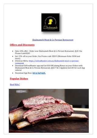 15% Off - Shahnameh Meat & Co Persian Restaurant-Mermaid Waters - Order Food Onl