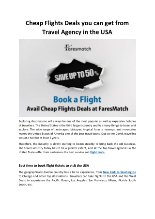 Cheap Flights Deals you can get from Travel Agency in the USA