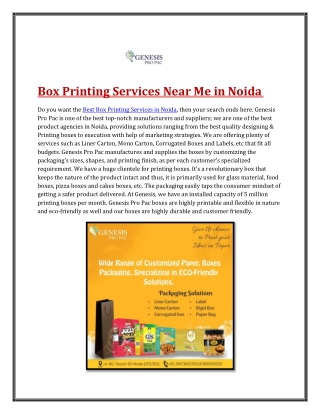 Box Printing Services Near Me in Noida