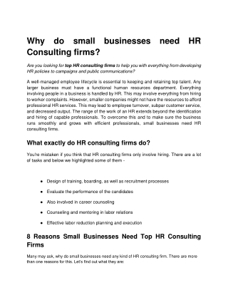 Why do small businesses need HR Consulting firms ( Blog )