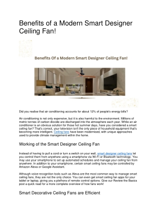 Benefits of a Modern Smart Designer Ceiling Fan