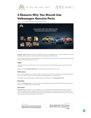 3 Reasons Why You Should Use Volkswagen Genuine Parts