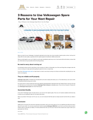 3 Reasons to Use Volkswagen Spare Parts for Your Next Repair