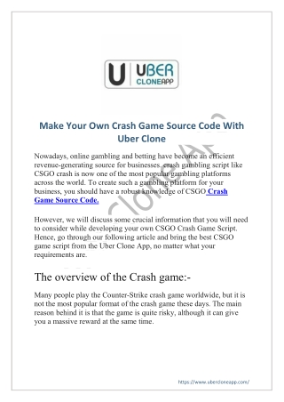Make Your Own Crash Game Source Code With Uber Clone
