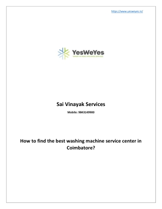 Washing Machine Service Center in Coimbatore