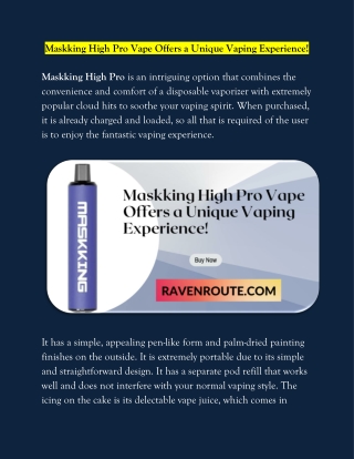 Experience A Different Kind Of Vaping With Maskking High Pro Vape