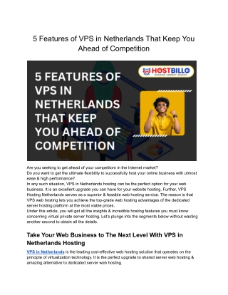 5 Features of VPS in Netherlands That Keep You Ahead of Competition