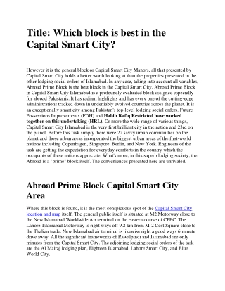 Which block is best in the Capital smart city