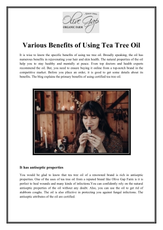Various benefits of using tea tree oil