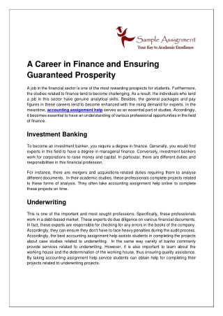 A Career in Finance and Ensuring Guaranteed Prosperity