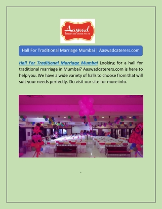 Hall For Traditional Marriage Mumbai | Aaswadcaterers.com
